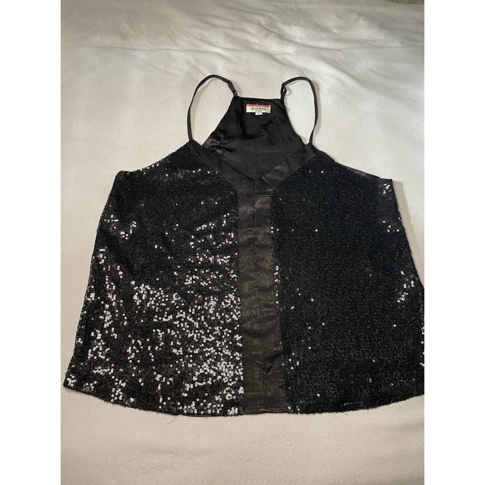 Andree by Unit Black Sequin Tank Top Women's Size Large Racerback Lined - Picture 3 of 8
